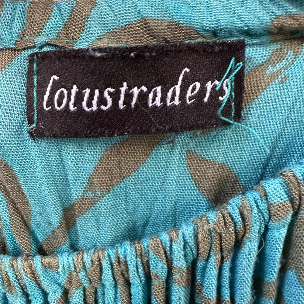 Lotus Traders Boho Blue Brown Puff Sleeve Renaissance Maxi Dress OS Fairycore - Picture 5 of 11